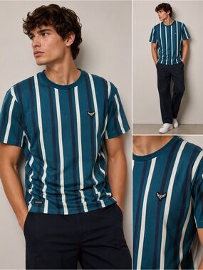Threadbare Crew Clothing Co. Ronan Men’s Medium 100% Cotton Teal Vertical Stripe